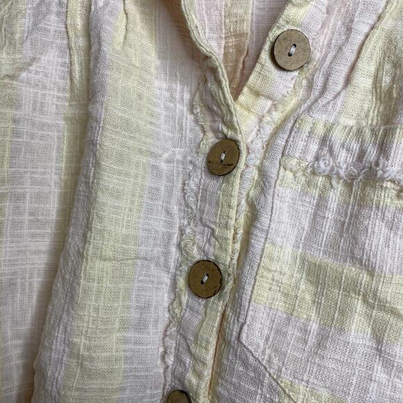 Free People Away At Sea Linen Frayed Button Yellow Short Sleeve Crop Top Small - Picture 5 of 13